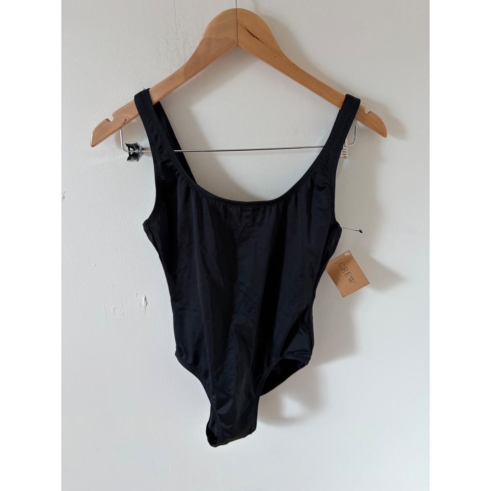 J.Crew Womens Black Scoop Neck V-Back One Piece Swimsuit Size 10 Made in USA NWT